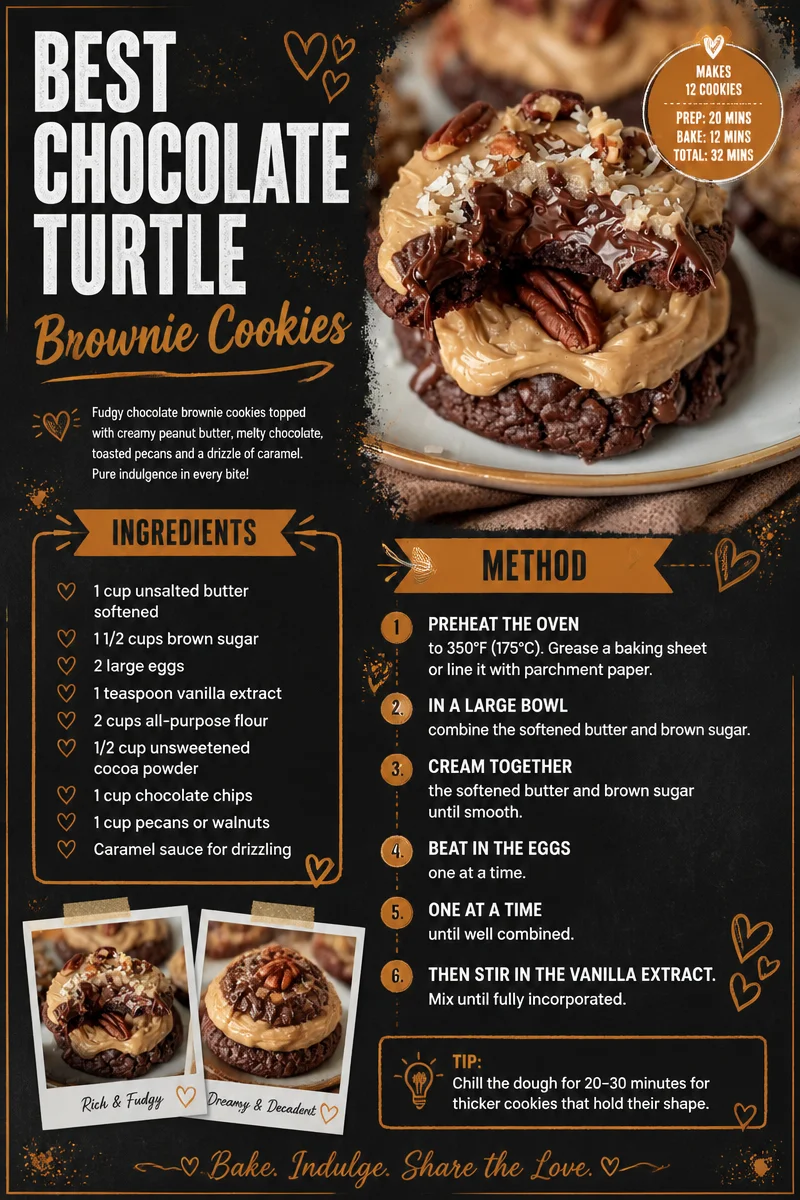 Best chocolate turtle brownie cookies with caramel and nuts