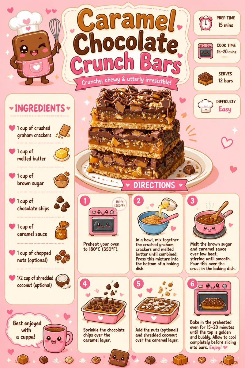 Delicious Caramel Chocolate Crunch Bars with chocolate and crunchy texture