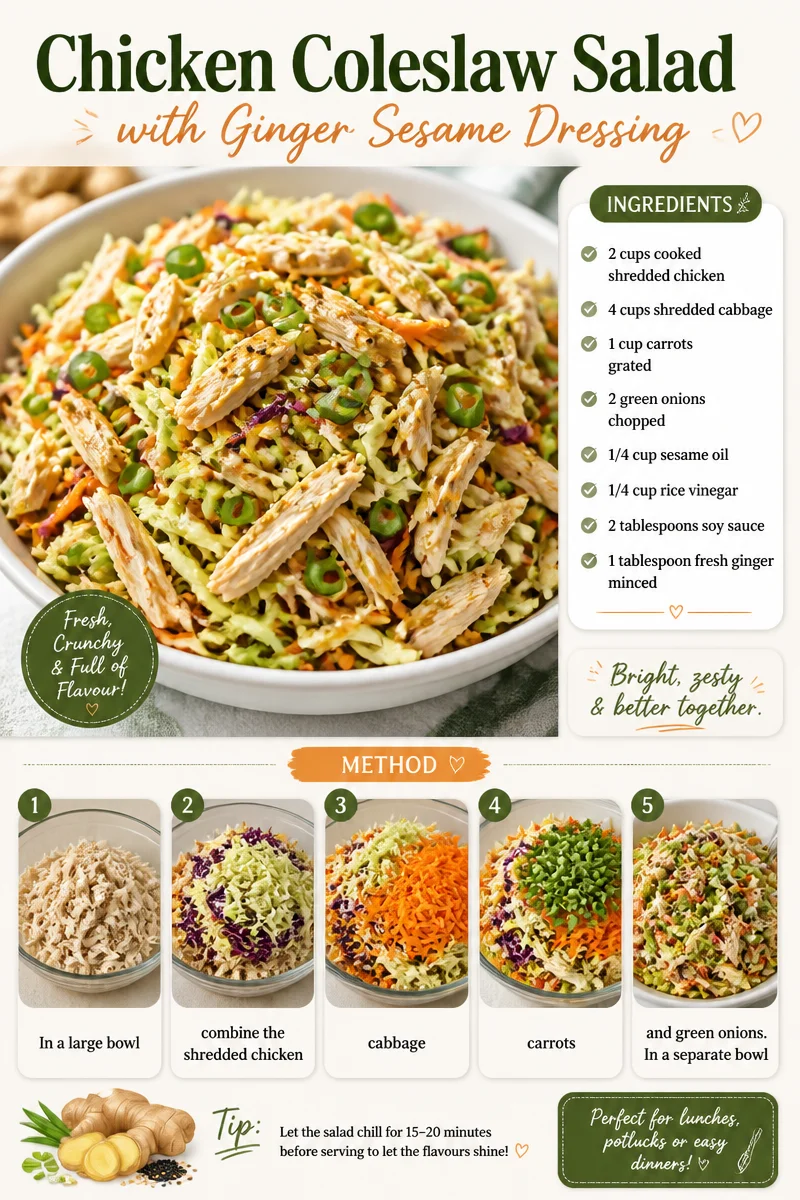 Delicious Chicken Coleslaw Salad with Ginger and Sesame Dressing