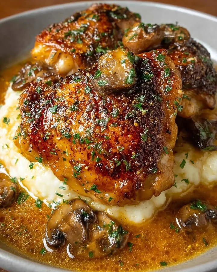 Creamy Garlic Mushroom Chicken Thighs