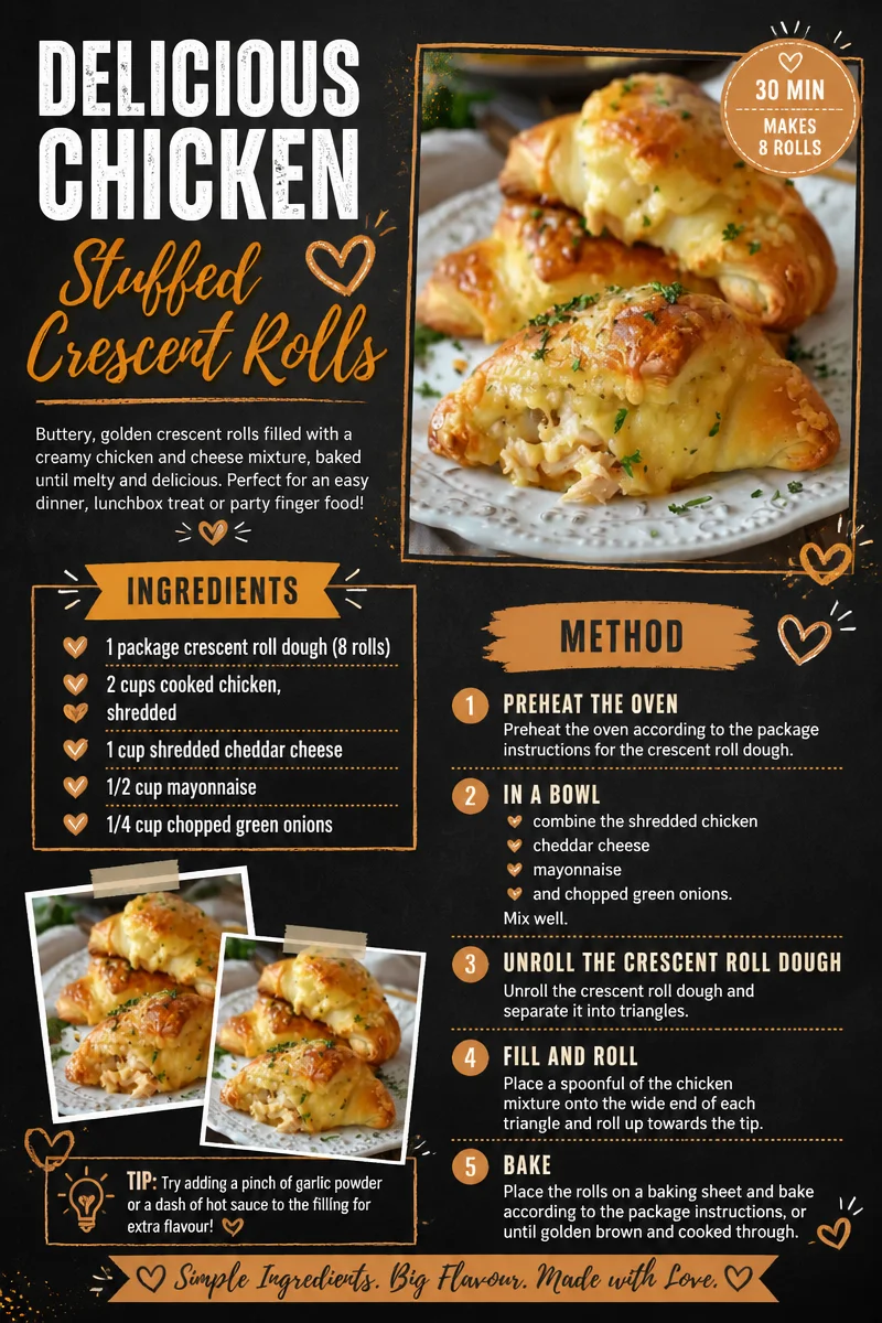 Delicious chicken stuffed croissant rolls ready to be served.