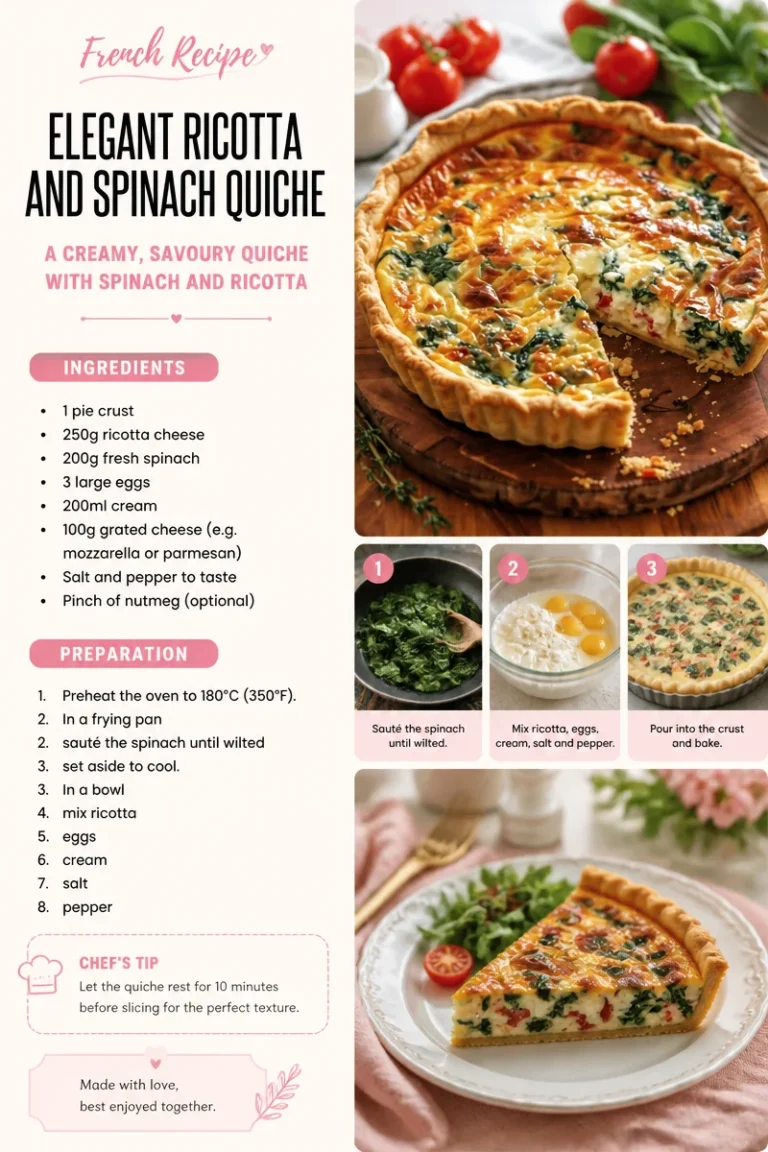 Elegant ricotta and spinach quiche served on a white plate with fresh herbs.