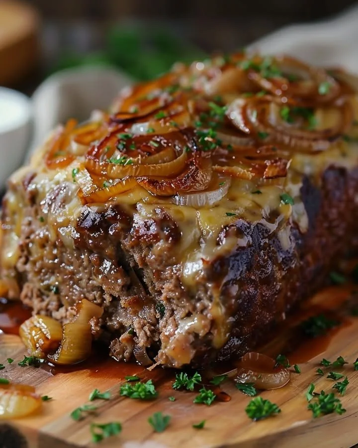 French Onion Meatloaf with Melted Swiss Cheese – Slow Cooker Style