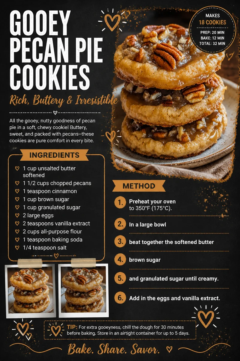 Gooey pecan pie cookies fresh out of the oven, showcasing their nutty topping and golden-brown crust.
