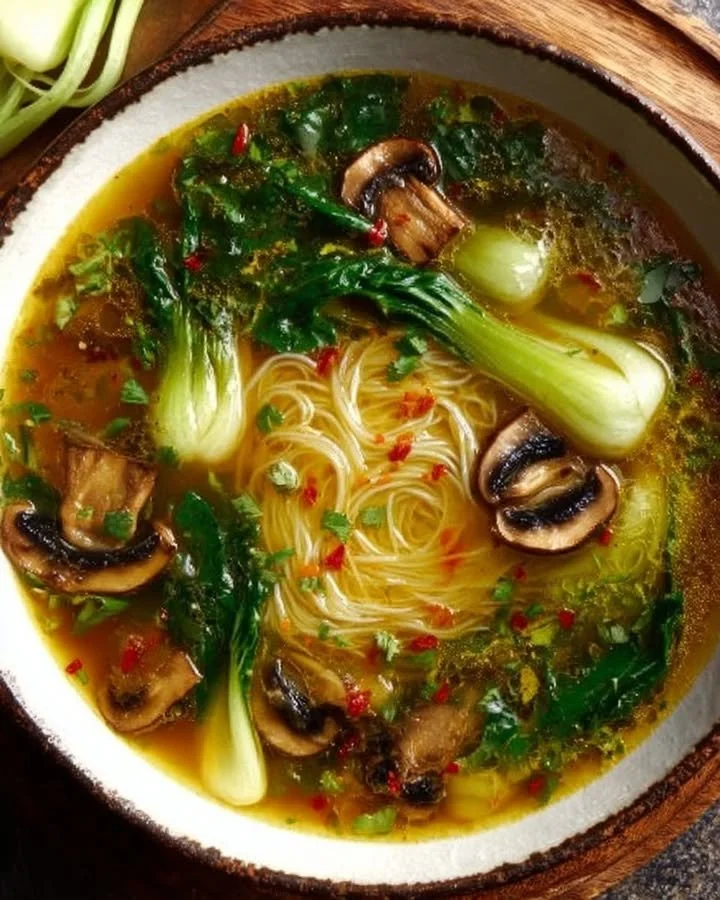 Healing Ginger Garlic Broth with Rice Noodles