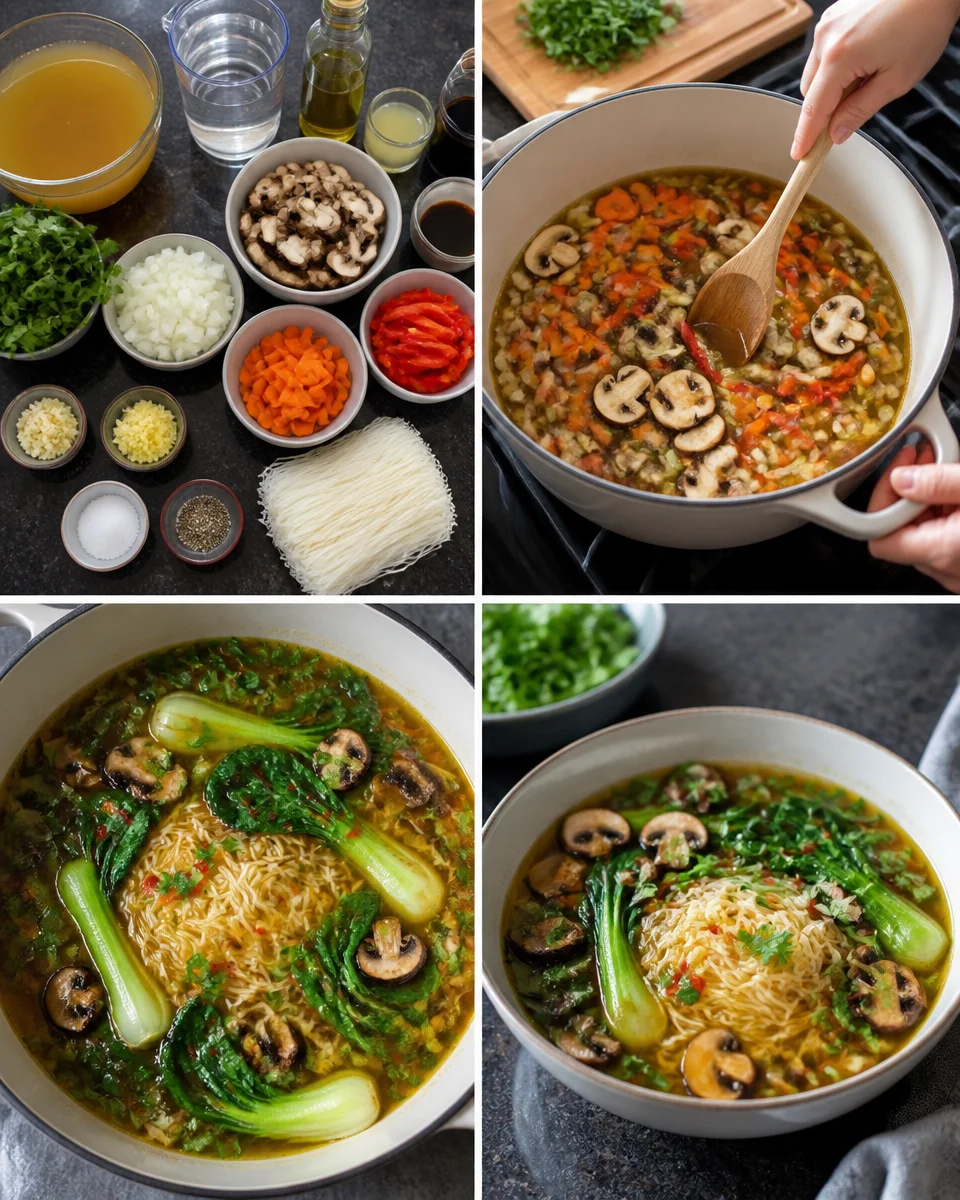 Healing Ginger Garlic Broth with Rice Noodles