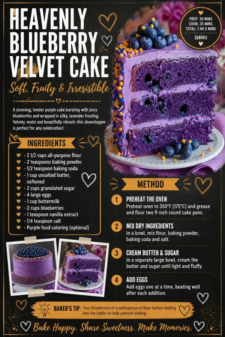 Heavenly blueberry velvet cake topped with fresh blueberries and cream cheese frosting.
