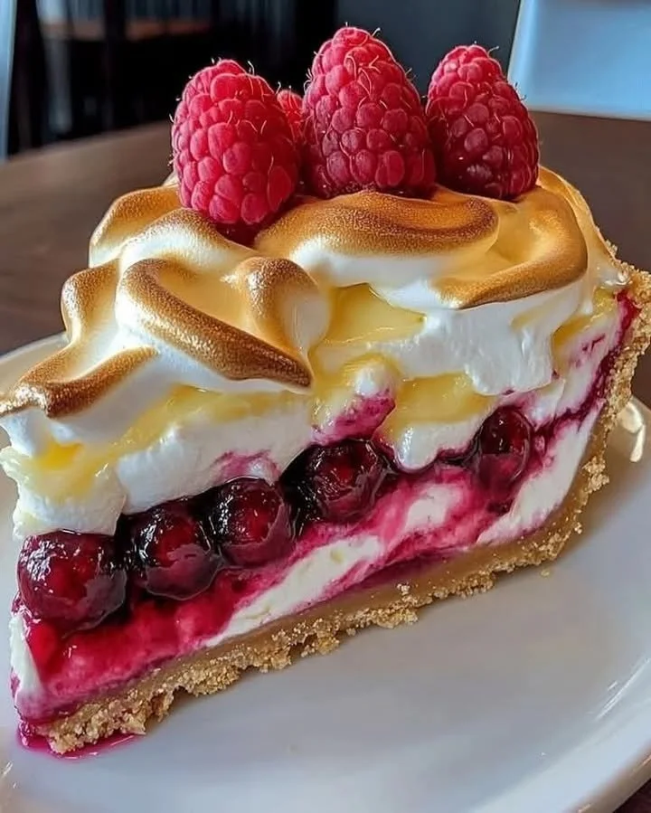 Heavenly Lemon Raspberry Meringue Cheesecake