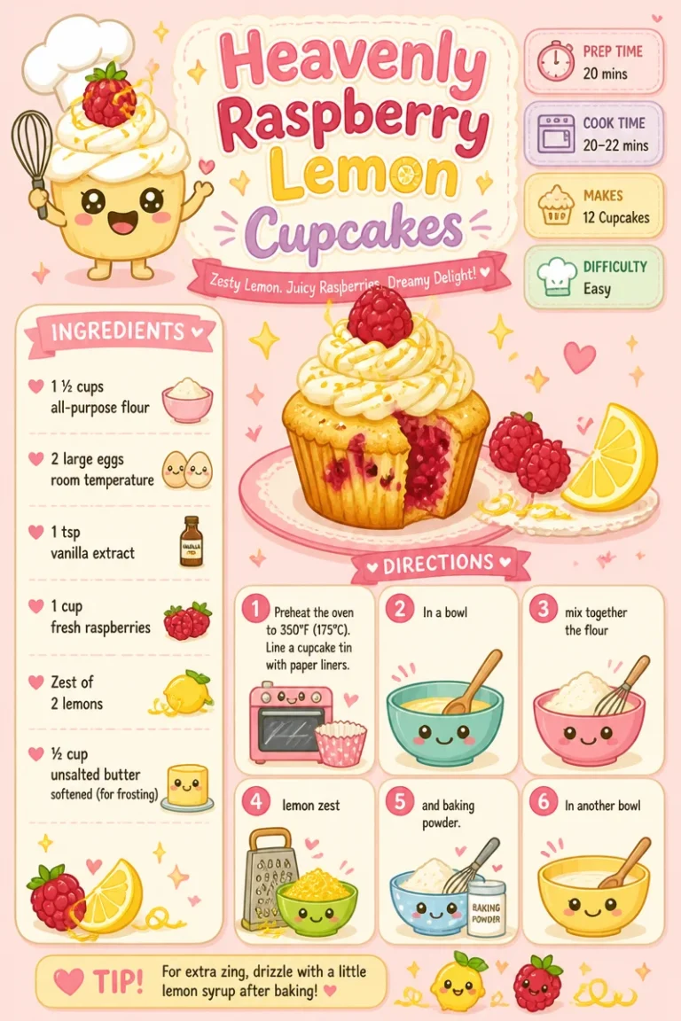 Delicious raspberry lemon cupcakes topped with fresh berries and icing