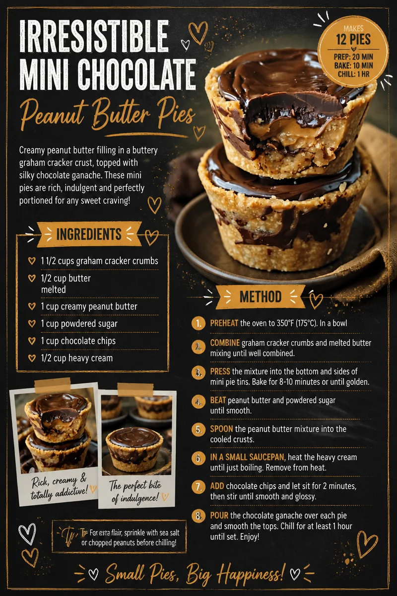Mini chocolate peanut butter pies topped with creamy frosting
