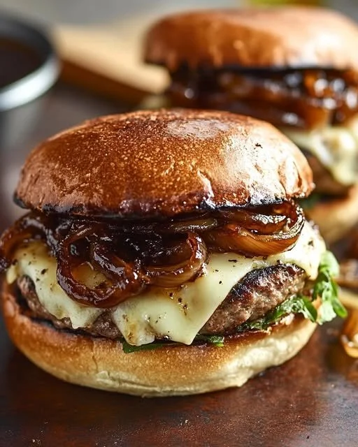Juicy Turkey Burgers with Balsamic Caramelised Onions and Provolone