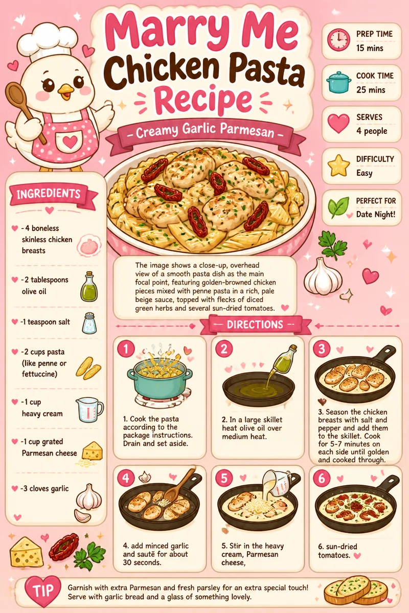 Creamy garlic parmesan chicken pasta dish, ideal for romantic meals.