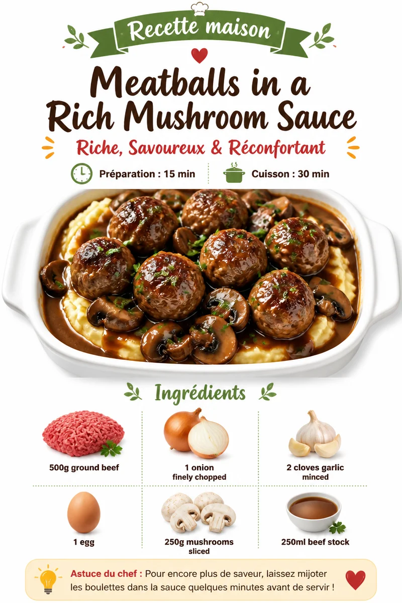 Delicious meatballs served in a rich mushroom sauce