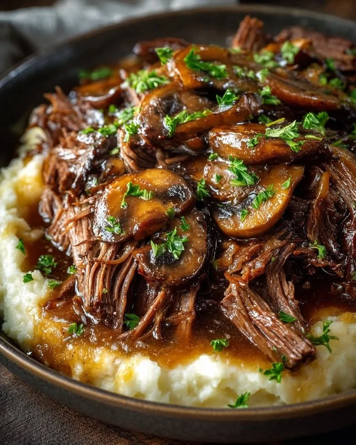 Slow Cooker Beef Joint with Mushrooms and Onion Gravy