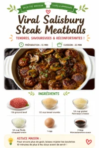 Delicious Salisbury Steak Meatballs served with gravy and mashed potatoes.