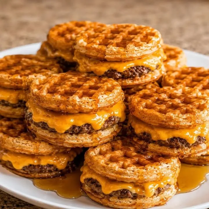 Waffle Sausage Egg and Cheese Sandwiches