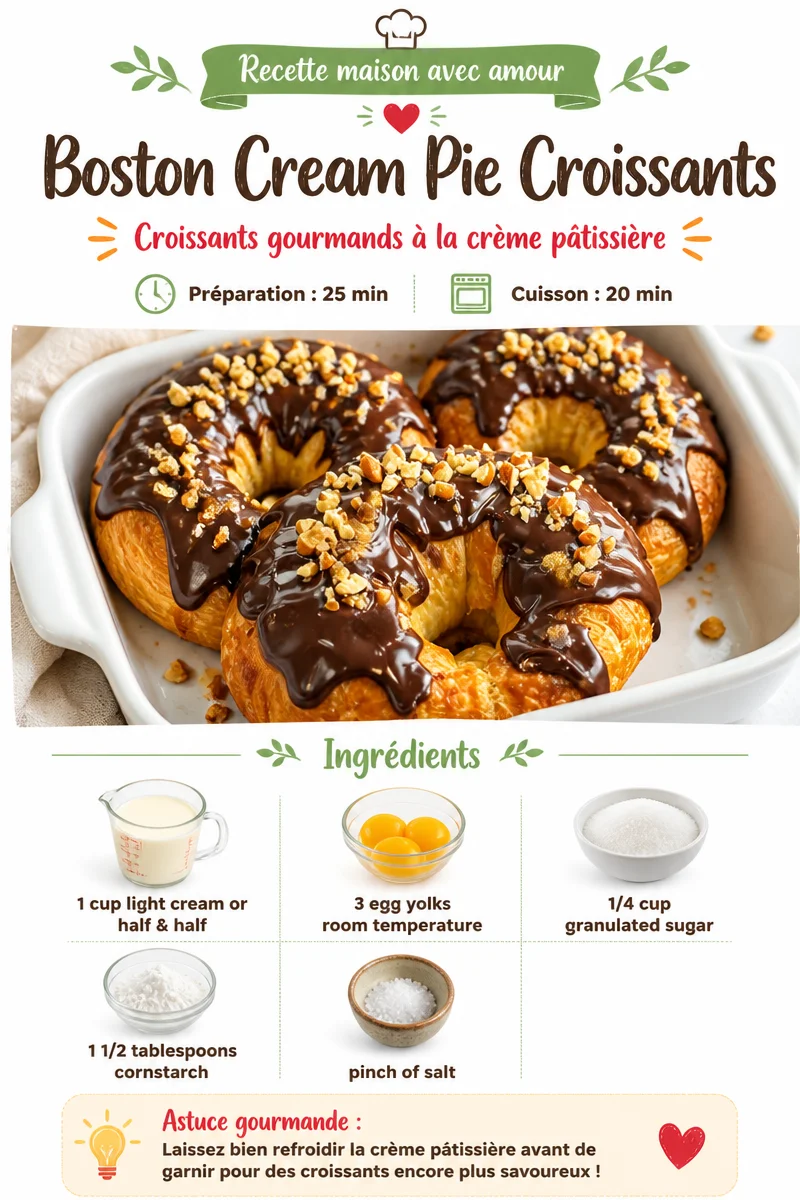 Boston Cream Pie Croissants filled with custard and topped with chocolate glaze