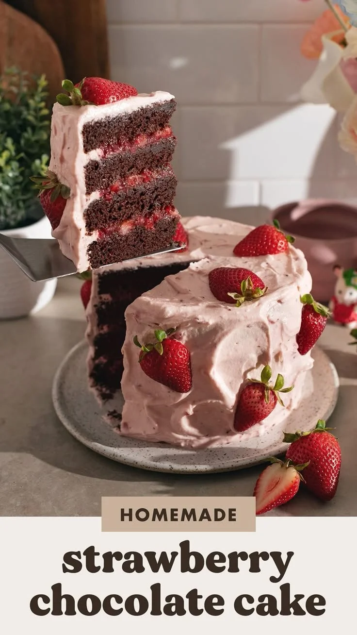 Chocolate Cake with Strawberry Jam Filling and Strawberry Cream Cheese Frosting