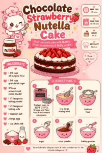Decadent Chocolate Strawberry Nutella Cake topped with fresh strawberries.