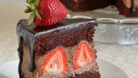 Chocolate Whipped Cream Cake with Strawberries