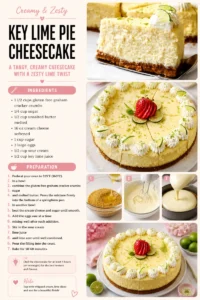 A slice of Key Lime Pie Cheesecake with a graham cracker crust and lime garnish