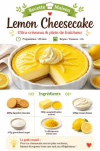 Delicious Lemon Cheesecake slice with a creamy texture and lemon zest garnish