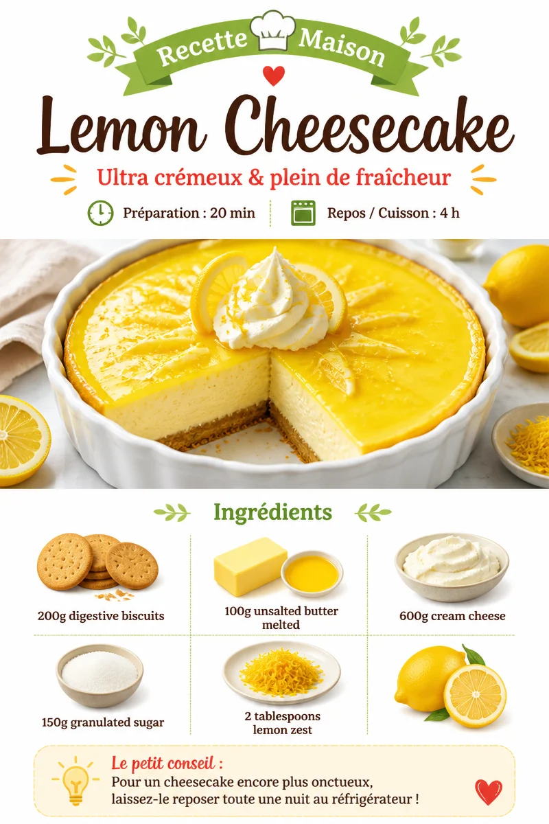 Delicious Lemon Cheesecake slice with a creamy texture and lemon zest garnish
