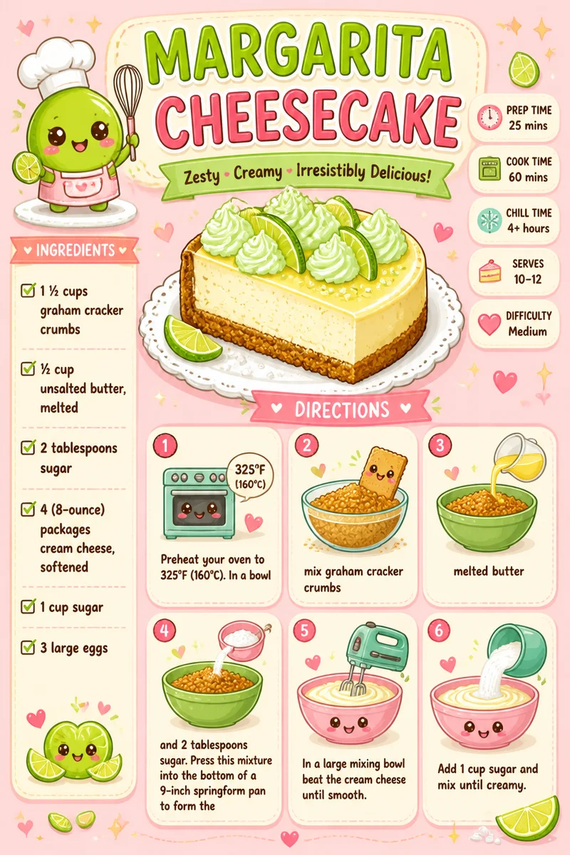Delicious Margarita Cheesecake with lime and crusty base