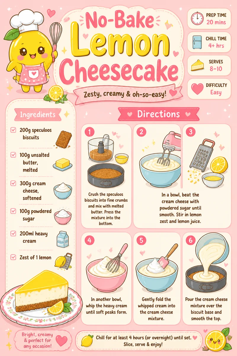No-Bake Lemon Cheesecake slice on a plate with lemon garnish