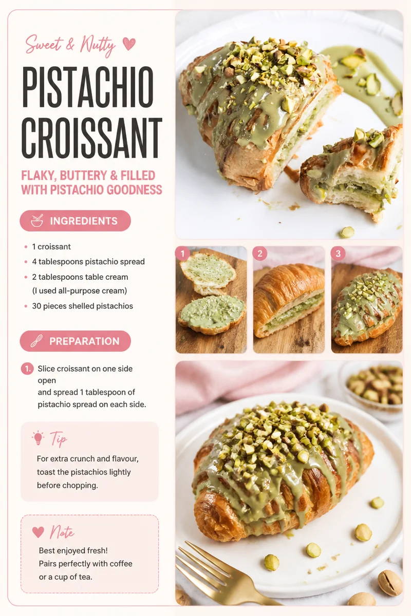 Delicious pistachio croissant with a flaky exterior and creamy filling