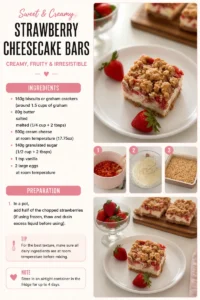 Delicious strawberry cheesecake bars topped with fresh strawberries and cream.