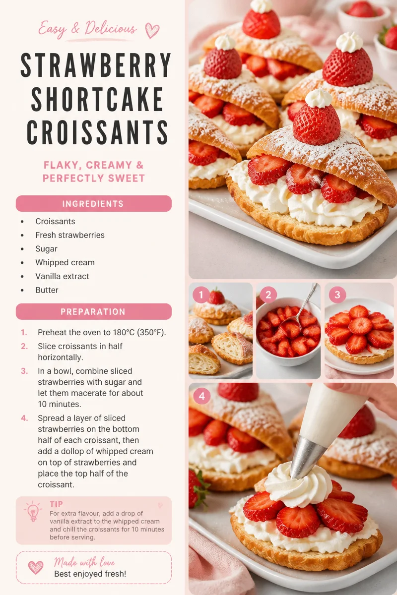 Delicious Strawberry Shortcake Croissants with fresh strawberries and cream