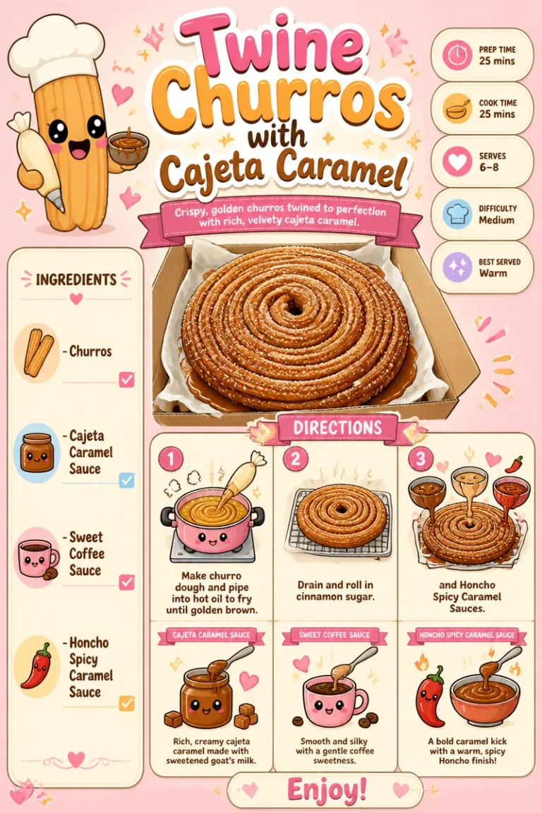 Twisted Churros topped with creamy Cajeta Caramel sauce