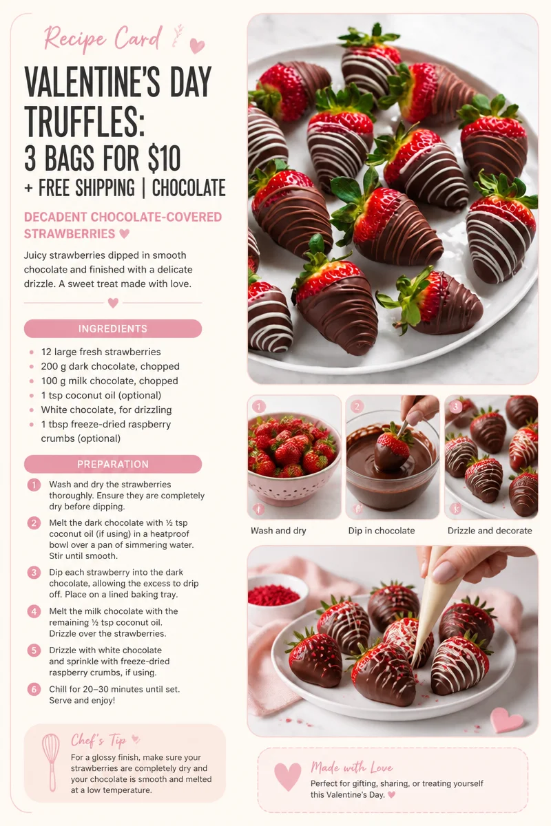 Valentine's Day Truffles and chocolate dipped strawberries ready to enjoy.