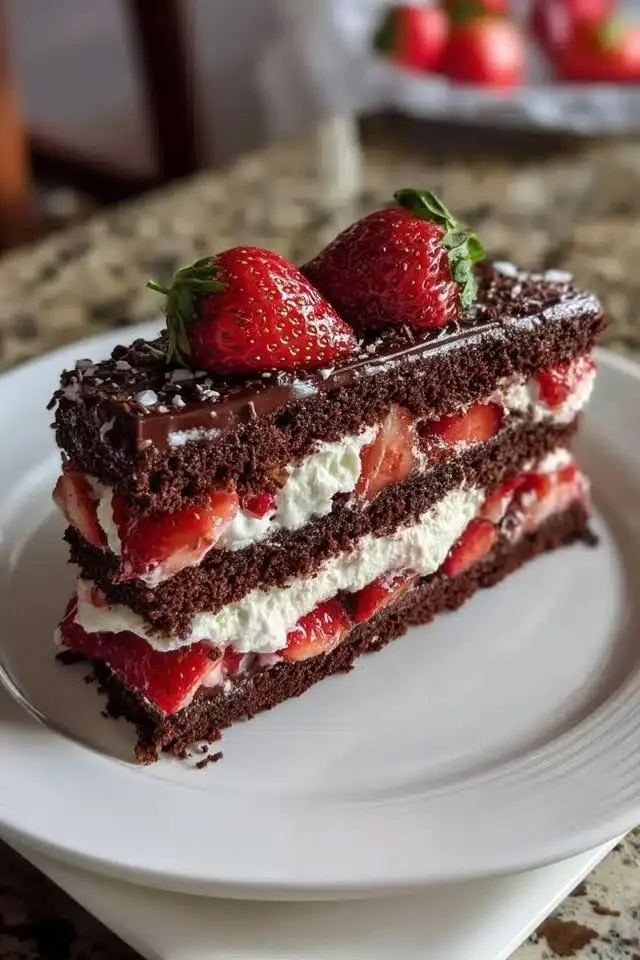 Wet Chocolate Cake with Strawberry Filling