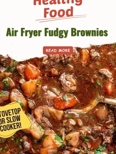 Delicious air fryer fudgy brownies served on a plate with chocolate drizzle