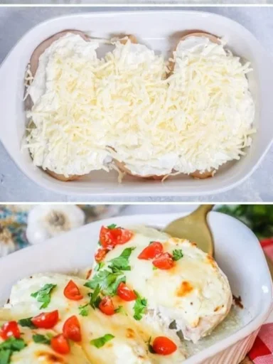 Deliciously baked garlic chicken served with fresh herbs