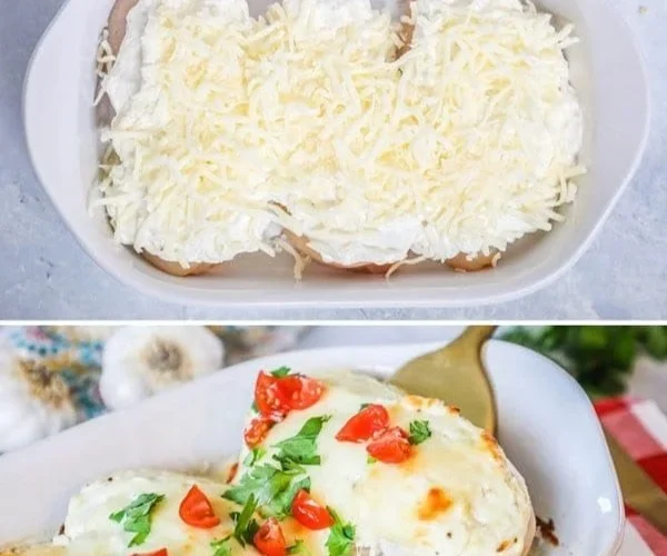 Deliciously baked garlic chicken served with fresh herbs