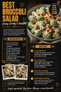 Delicious and colorful broccoli salad with fresh ingredients
