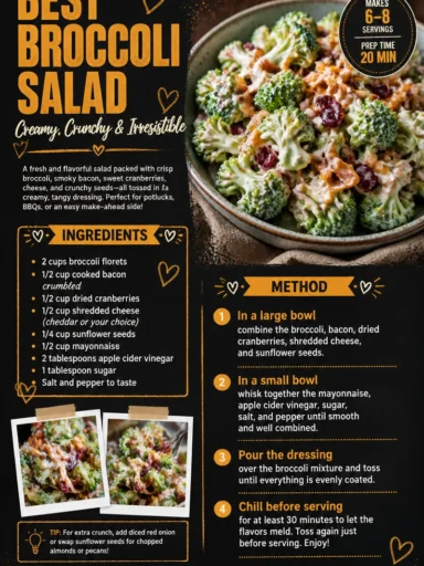 Delicious and colorful broccoli salad with fresh ingredients