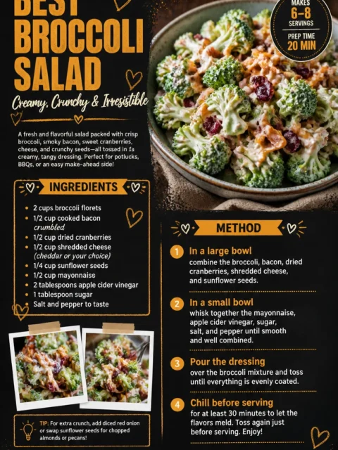 Delicious and colorful broccoli salad with fresh ingredients