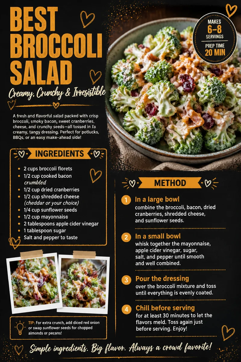 Delicious and colorful broccoli salad with fresh ingredients