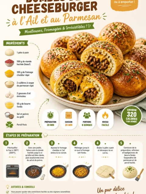 Bombes de Cheeseburger à l'Ail et au Parmesan sur une assiette