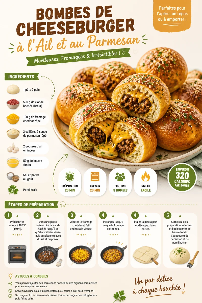 Bombes de Cheeseburger à l'Ail et au Parmesan sur une assiette