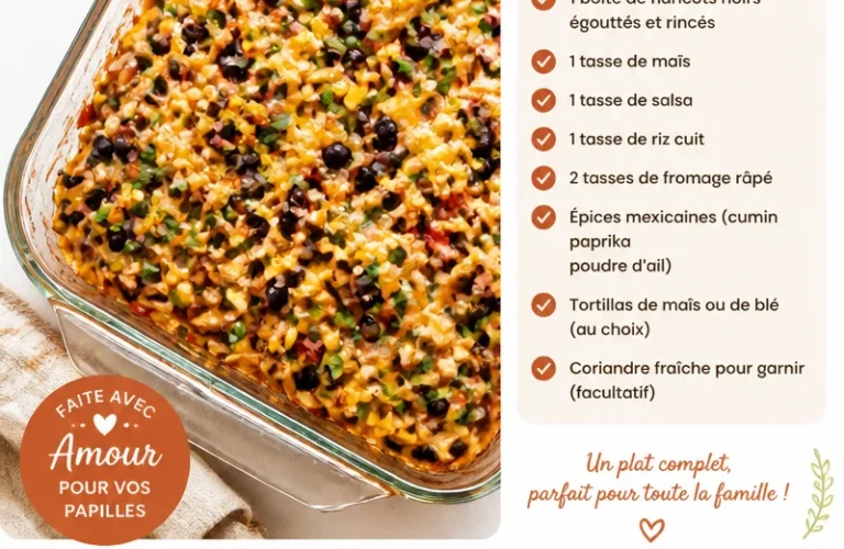 Casserole de burrito au poulet garnie de fromage et légumes frais
