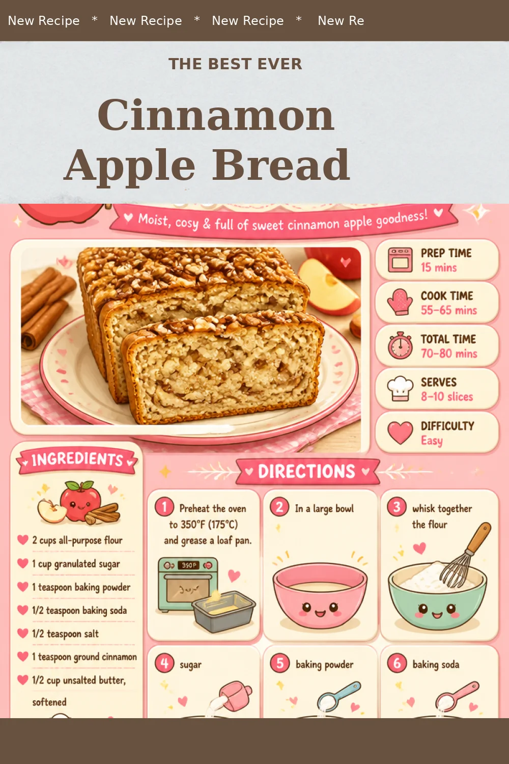 Freshly baked Cinnamon Apple Bread with a golden crust and cinnamon topping