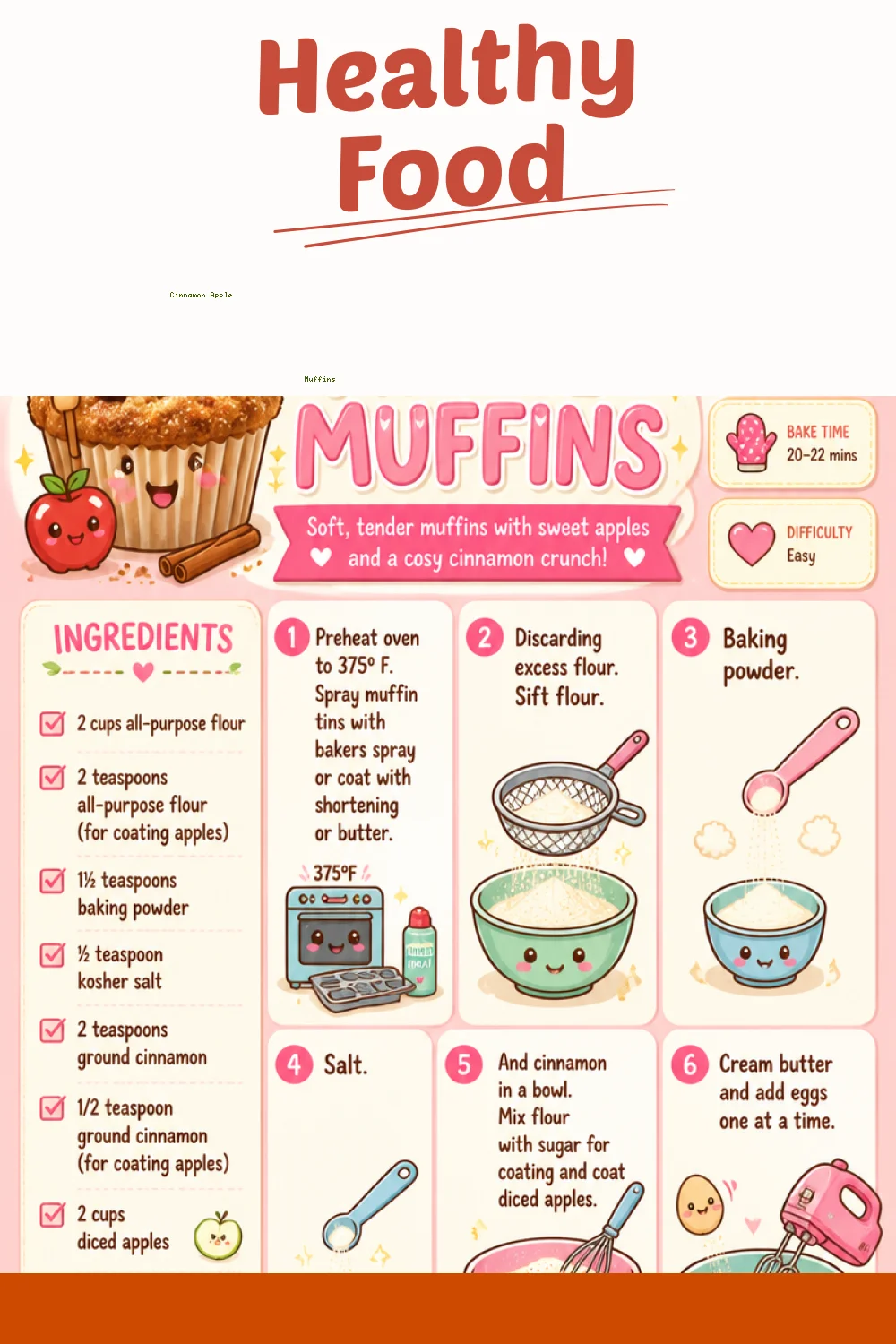 Freshly baked cinnamon apple muffins topped with a sprinkle of cinnamon