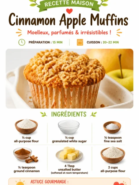 Freshly baked cinnamon apple muffins with a golden-brown crust