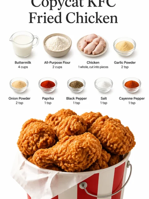 Homemade Copycat KFC Fried Chicken recipe with crispy coating and tender meat.