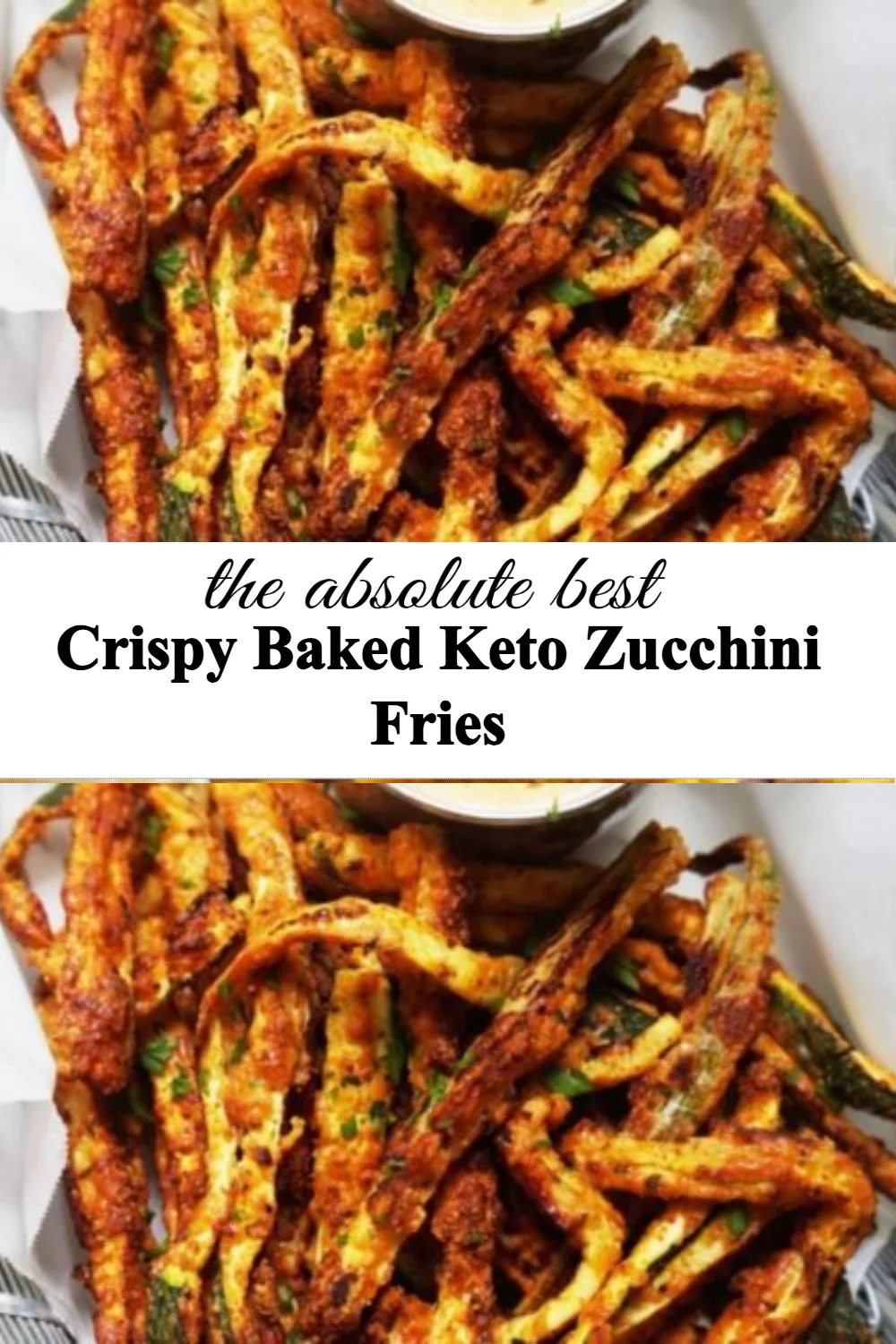 Crispy baked keto zucchini fries served on a plate